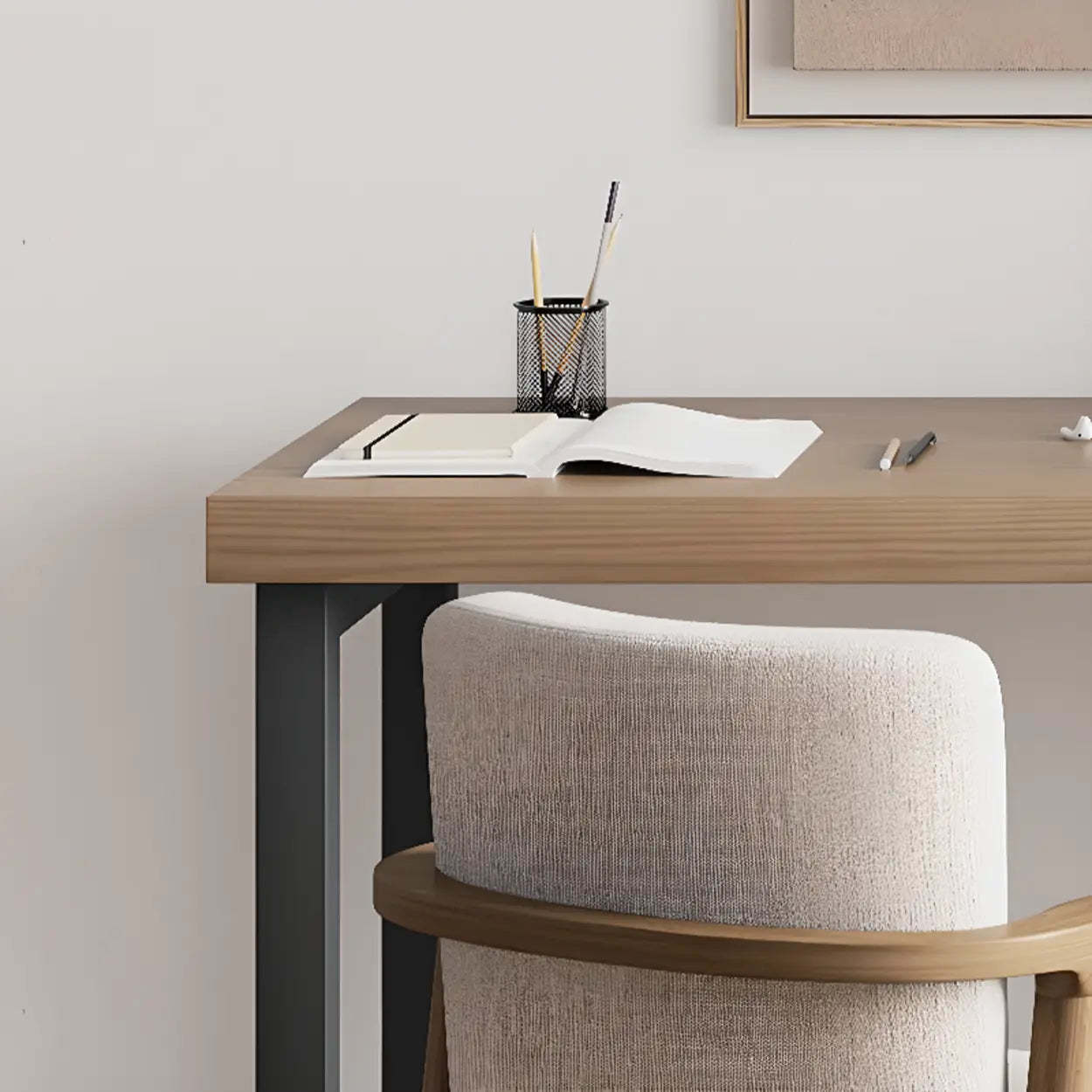 Wood Rectangle Shelf Double Computer Desk
