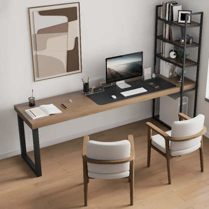 Wood Rectangle Shelf Double Computer Desk — Without Chairs