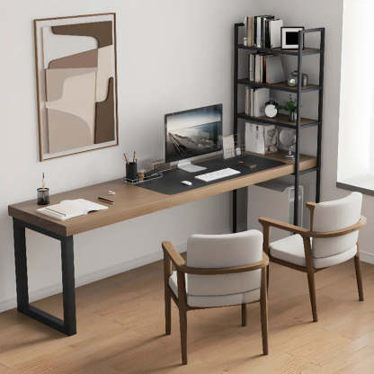 Wood Rectangle Shelf Double Computer Desk — Without Chairs
