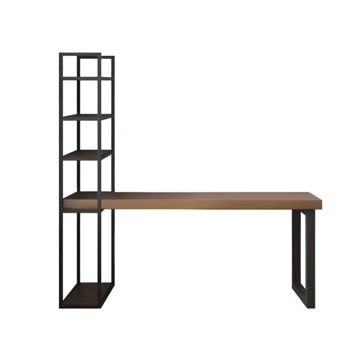 Wood Rectangle Shelf Double Computer Desk — Without Chairs