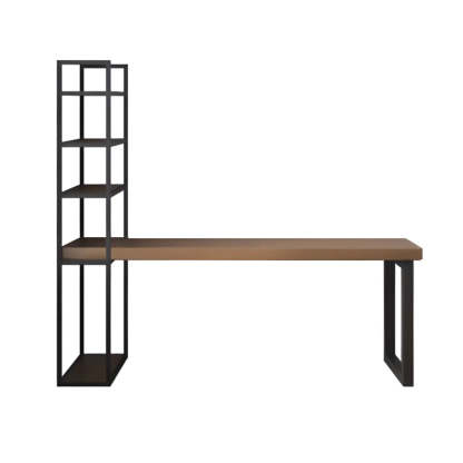 Wood Rectangle Shelf Double Computer Desk — Without Chairs
