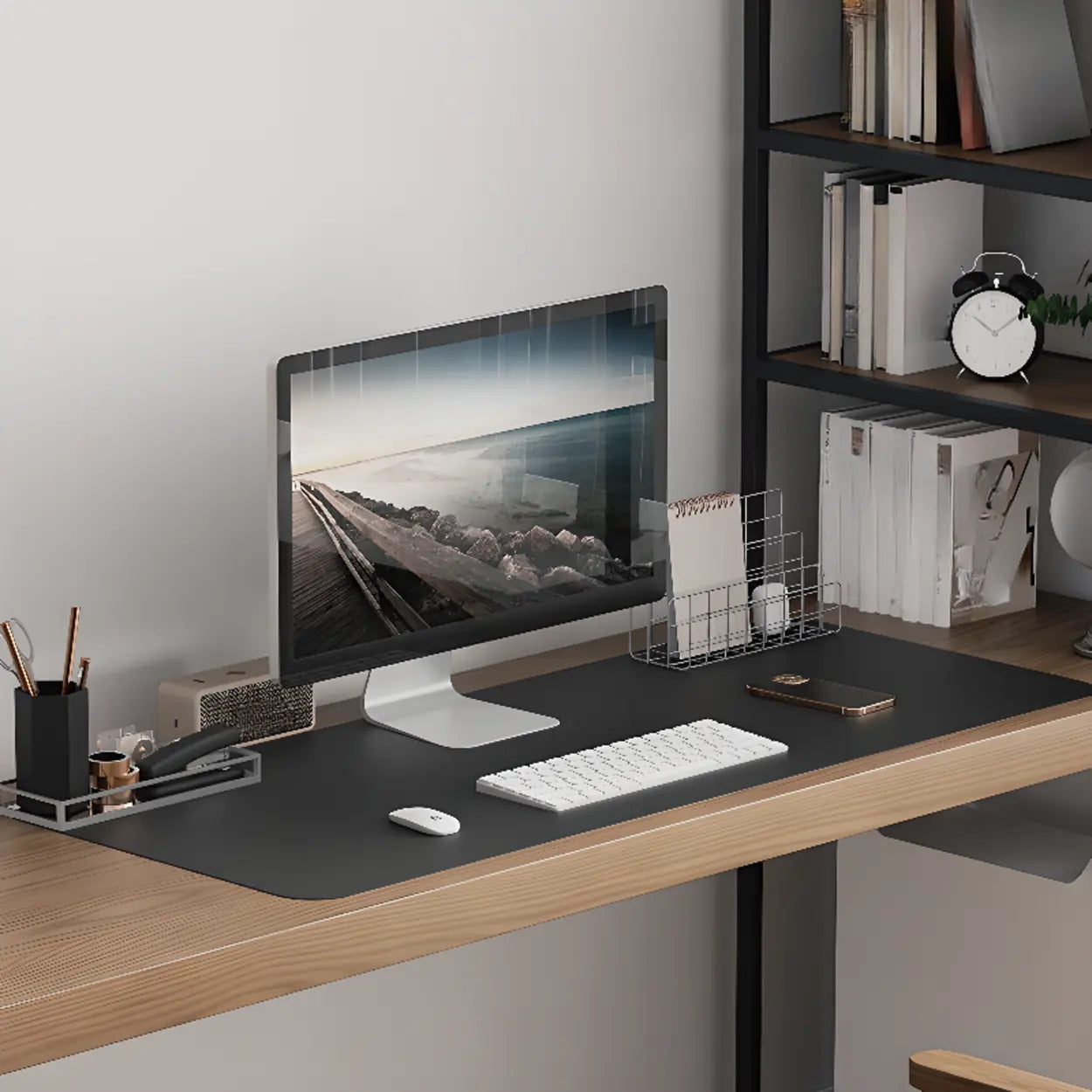 Wood Rectangle Shelf Double Computer Desk — Without Chairs