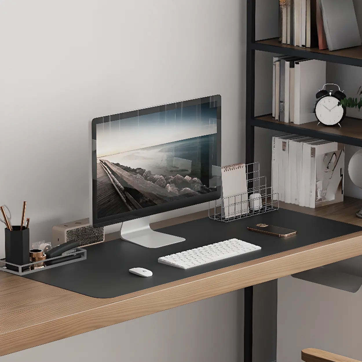 Wood Rectangle Shelf Double Computer Desk — Without Chairs