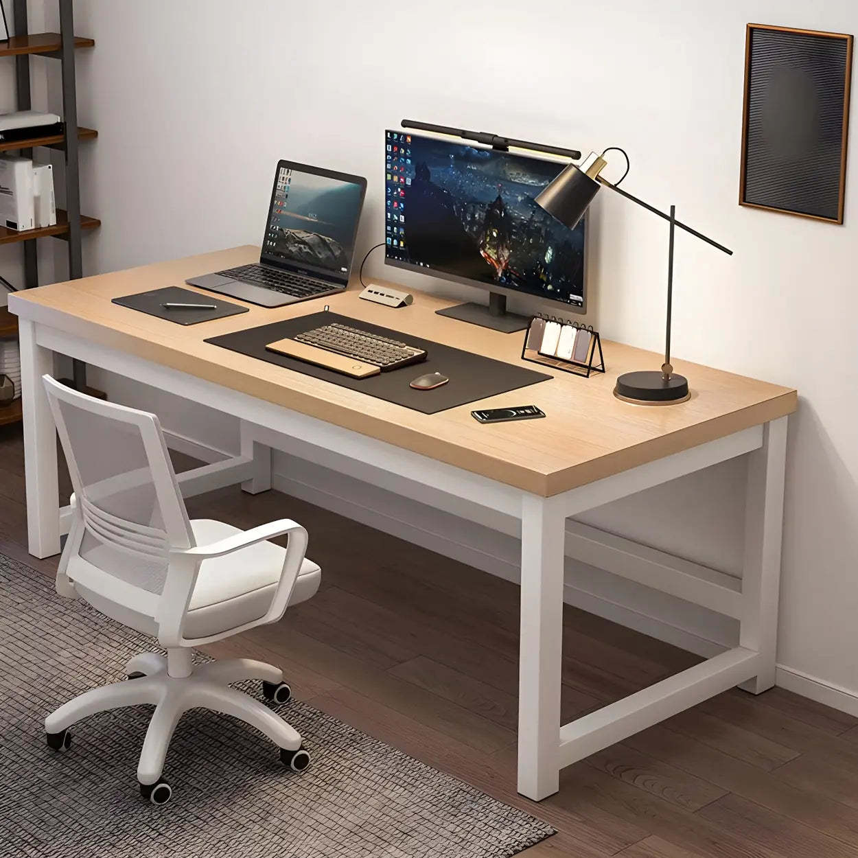Lighom modern h-base desk wood desks — 63" L x 24" W x 29" H / Cherry