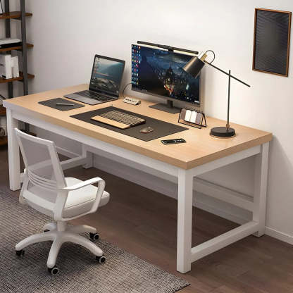 Rectangular Wood Metal H-Base Writing Desk — Brown / Table Only
