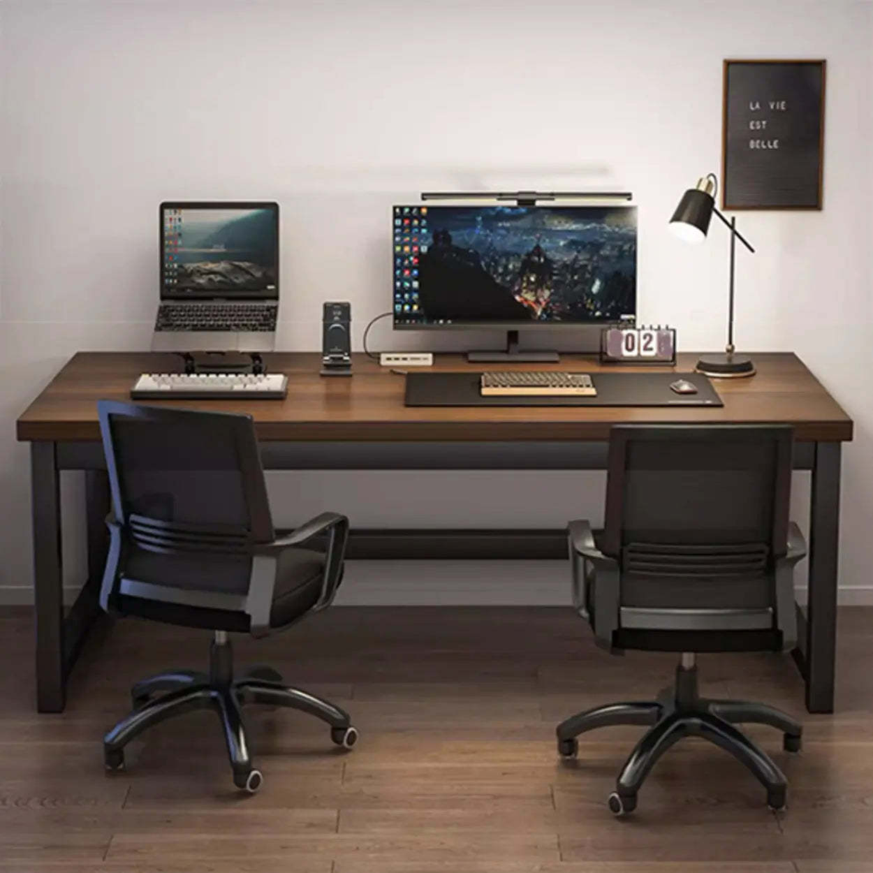 Rectangular Wood Metal H-Base Writing Desk — Brown / Table Only