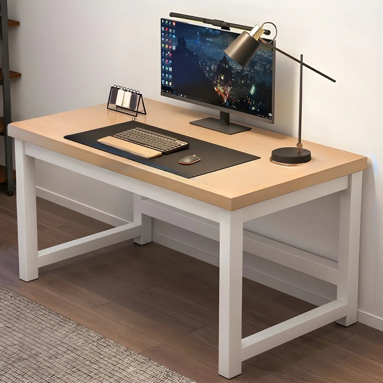 Rectangular Wood Metal H-Base Writing Desk — Brown / Table Only