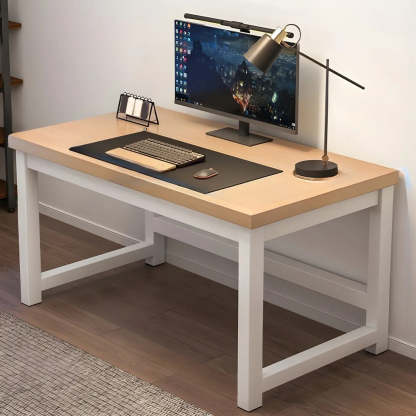 Rectangular Wood Metal H-Base Writing Desk — Brown / Table Only