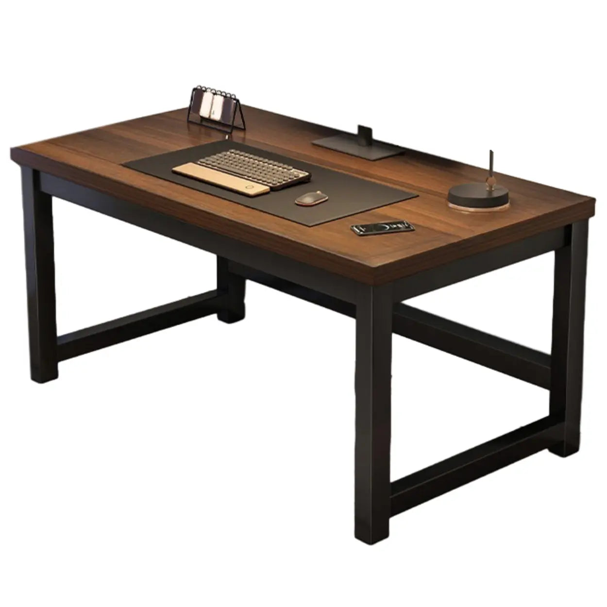 Rectangular Wood Metal H-Base Writing Desk — Cherry Wood / Table Only