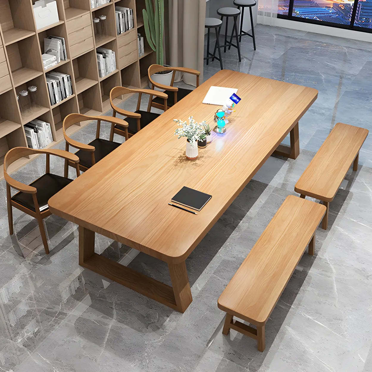 Pine Wood Multi-Person Sled Writing Desk — Table Only