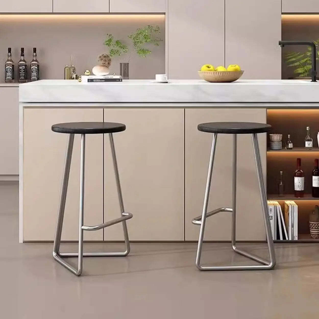 Round Wood Metal-Tripod Bar Stool — Black / Walnut