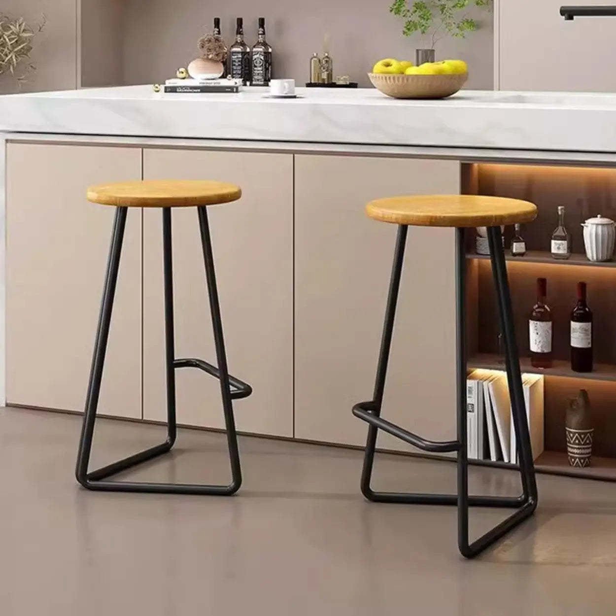 Round Wood Metal-Tripod Bar Stool — Black / Wood