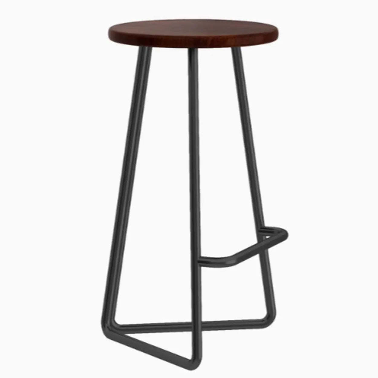 Round Wood Metal-Tripod Bar Stool — Silver / Walnut