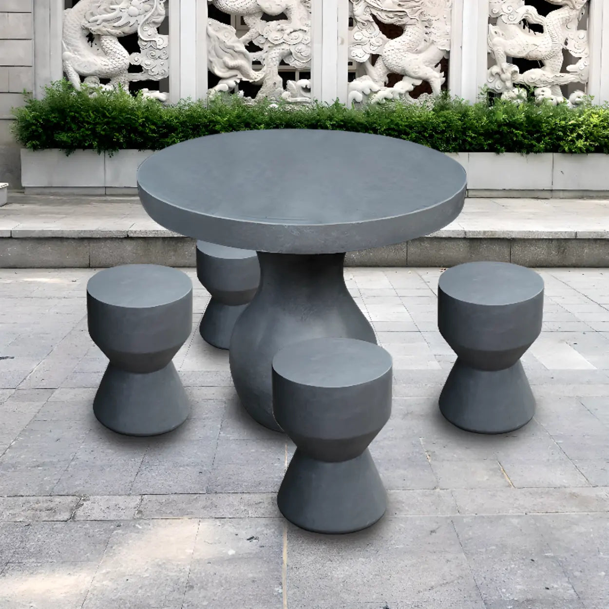 Round Wood Outdoor Coffee Table — Black / Table Only