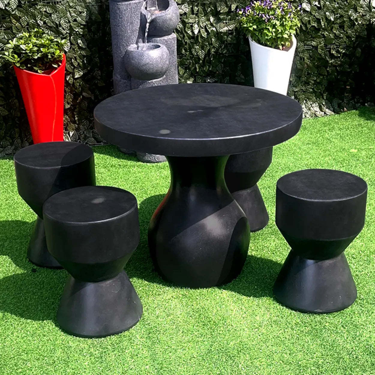 Round Wood Outdoor Coffee Table — Black / Table Only