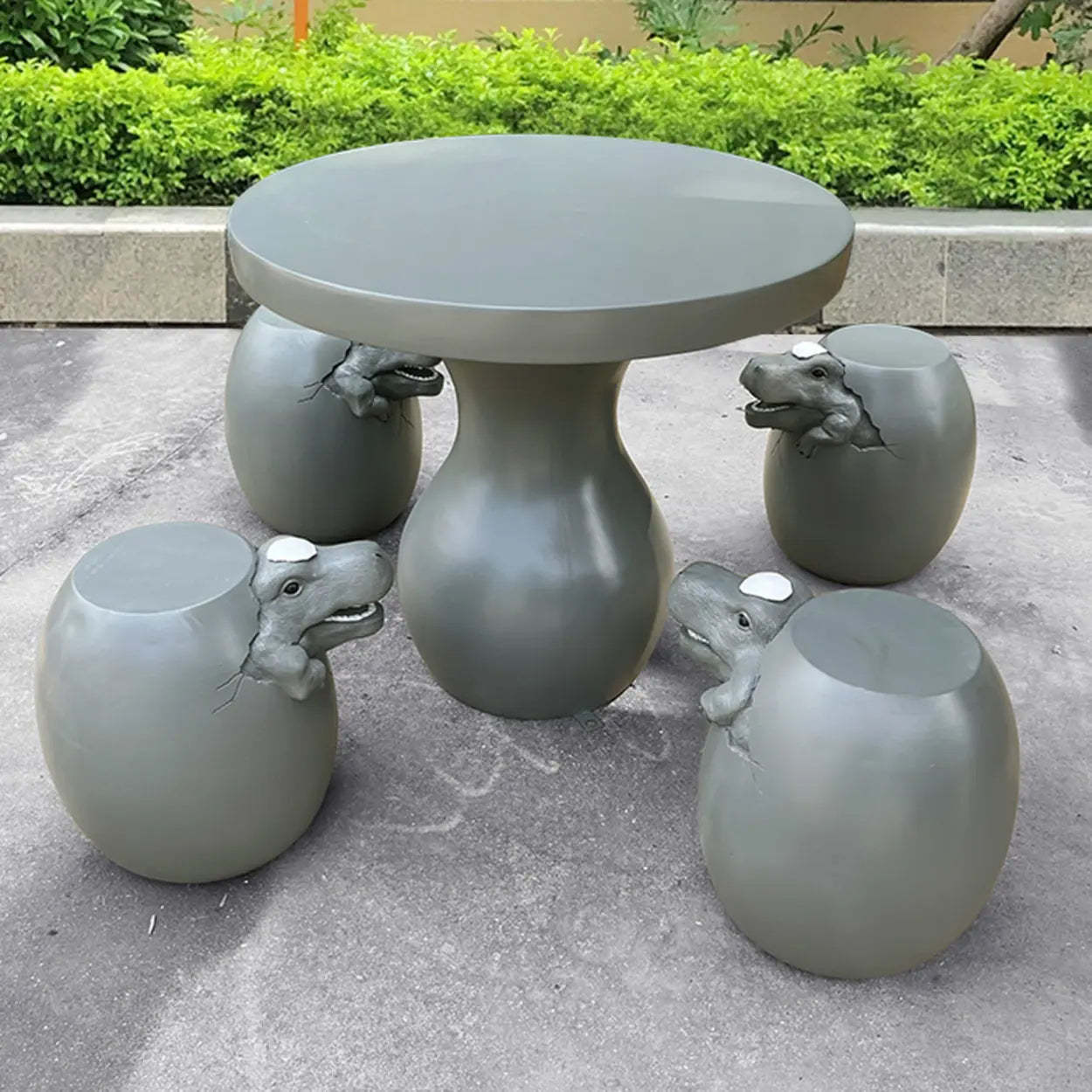 Round Wood Outdoor Coffee Table — Light Gray / Table Only