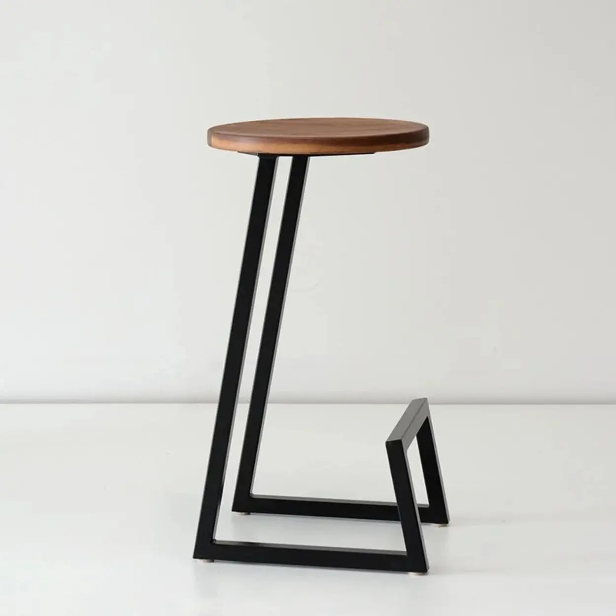 Round Wood Iron-Sled Backless Bar Stool — Nut-Brown / Black