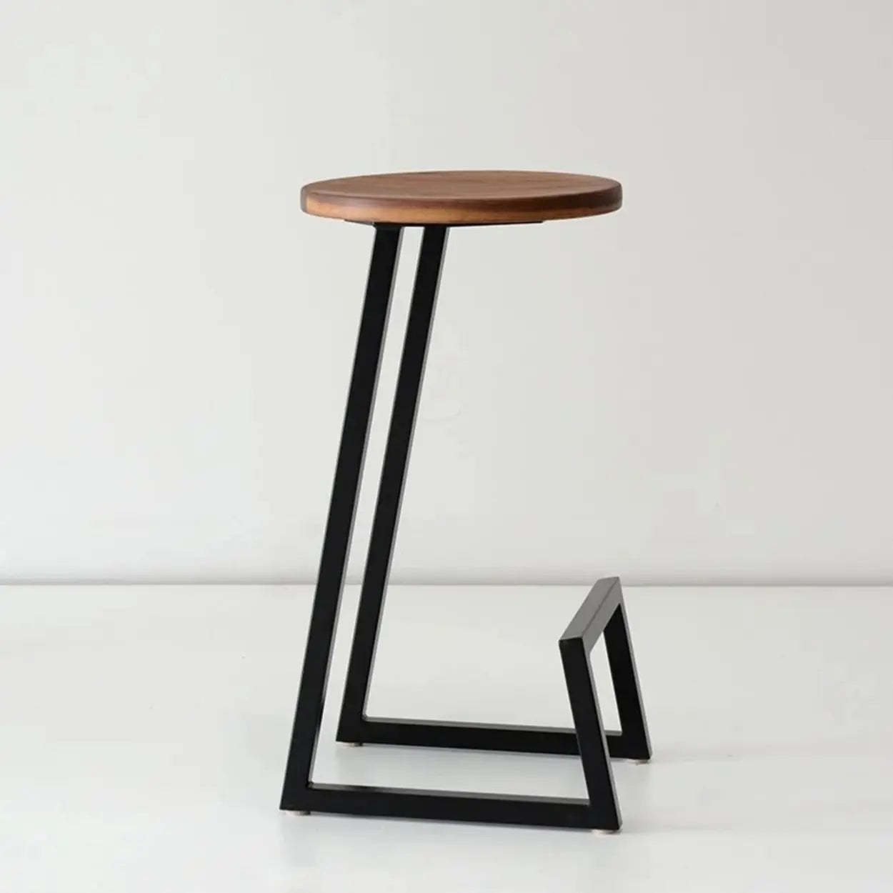 Round Wood Iron-Sled Backless Bar Stool — Nut-Brown / Black