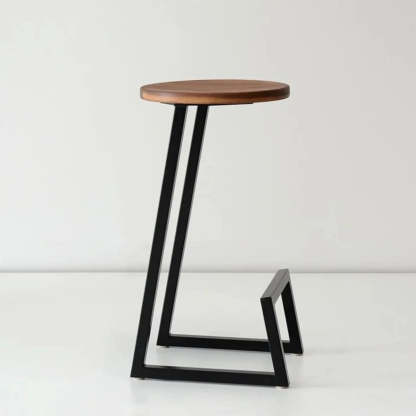 Round Wood Iron-Sled Backless Bar Stool — Nut-Brown / Black