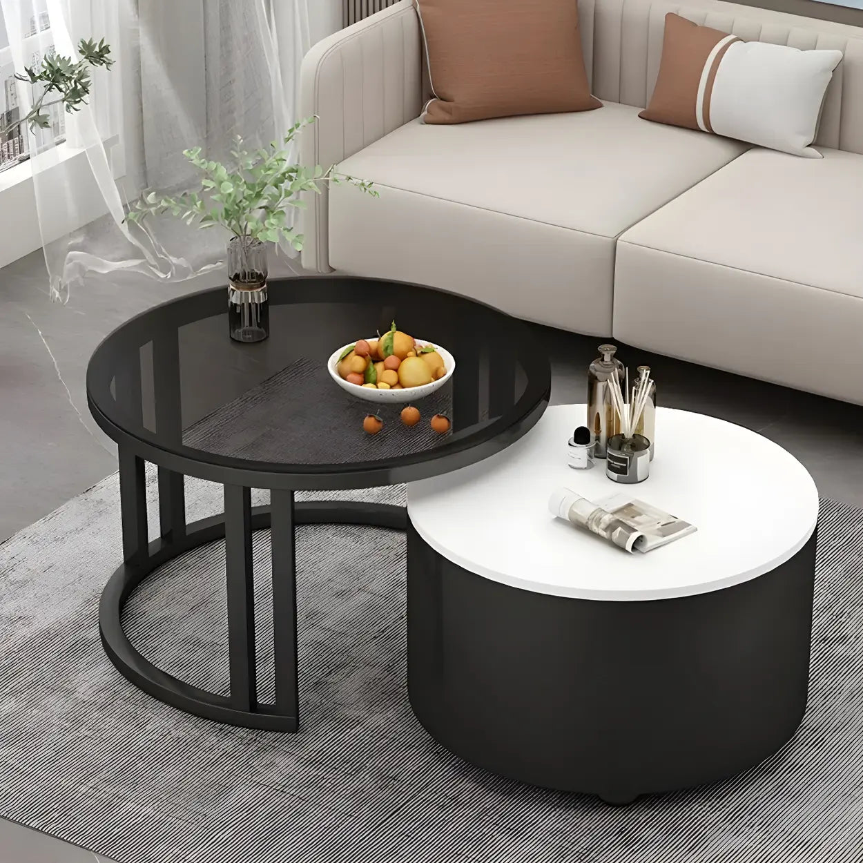 Round Storage Nesting Coffee Tables — Black / Brown/  Gray