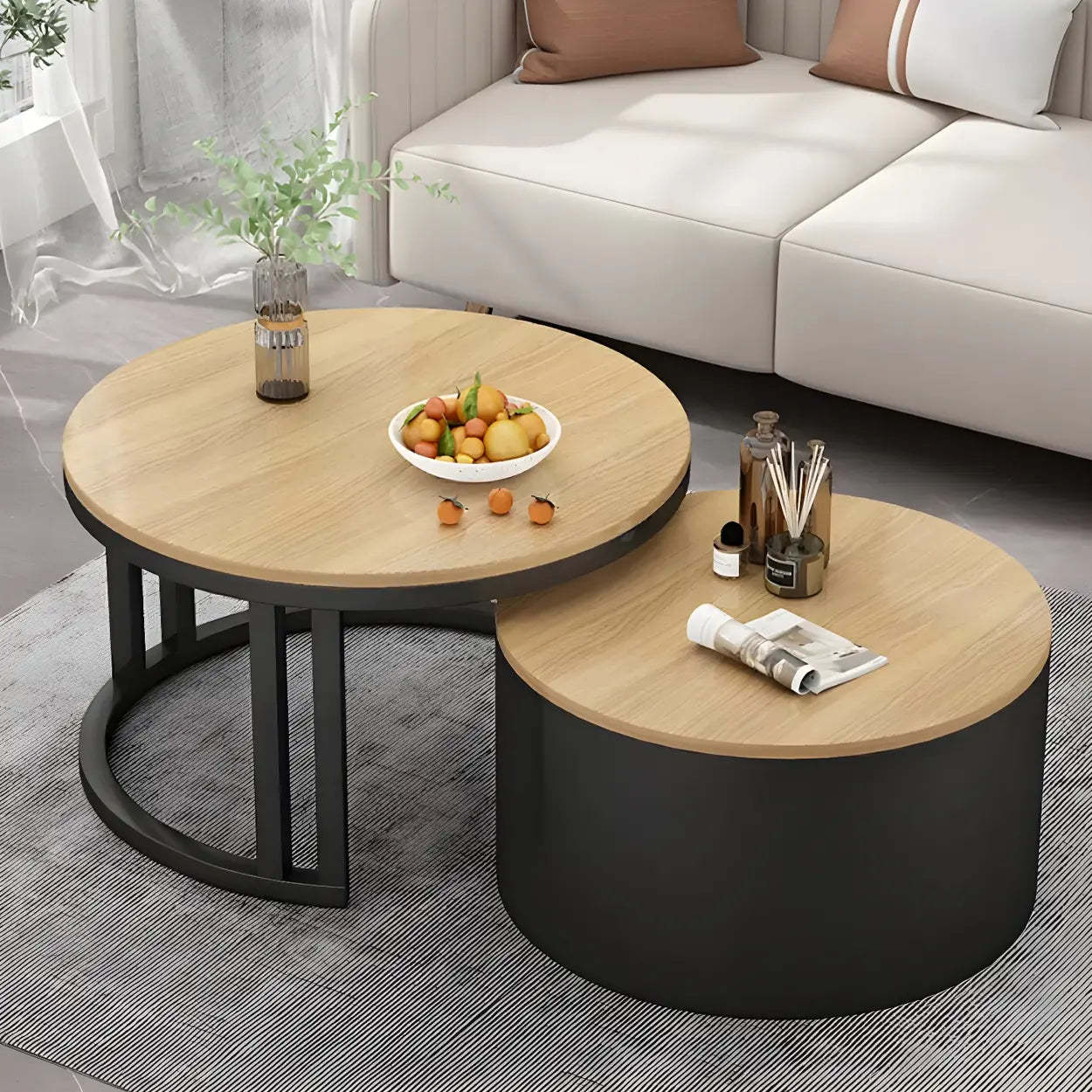 Round Storage Nesting Coffee Tables — Black / Floralwhite