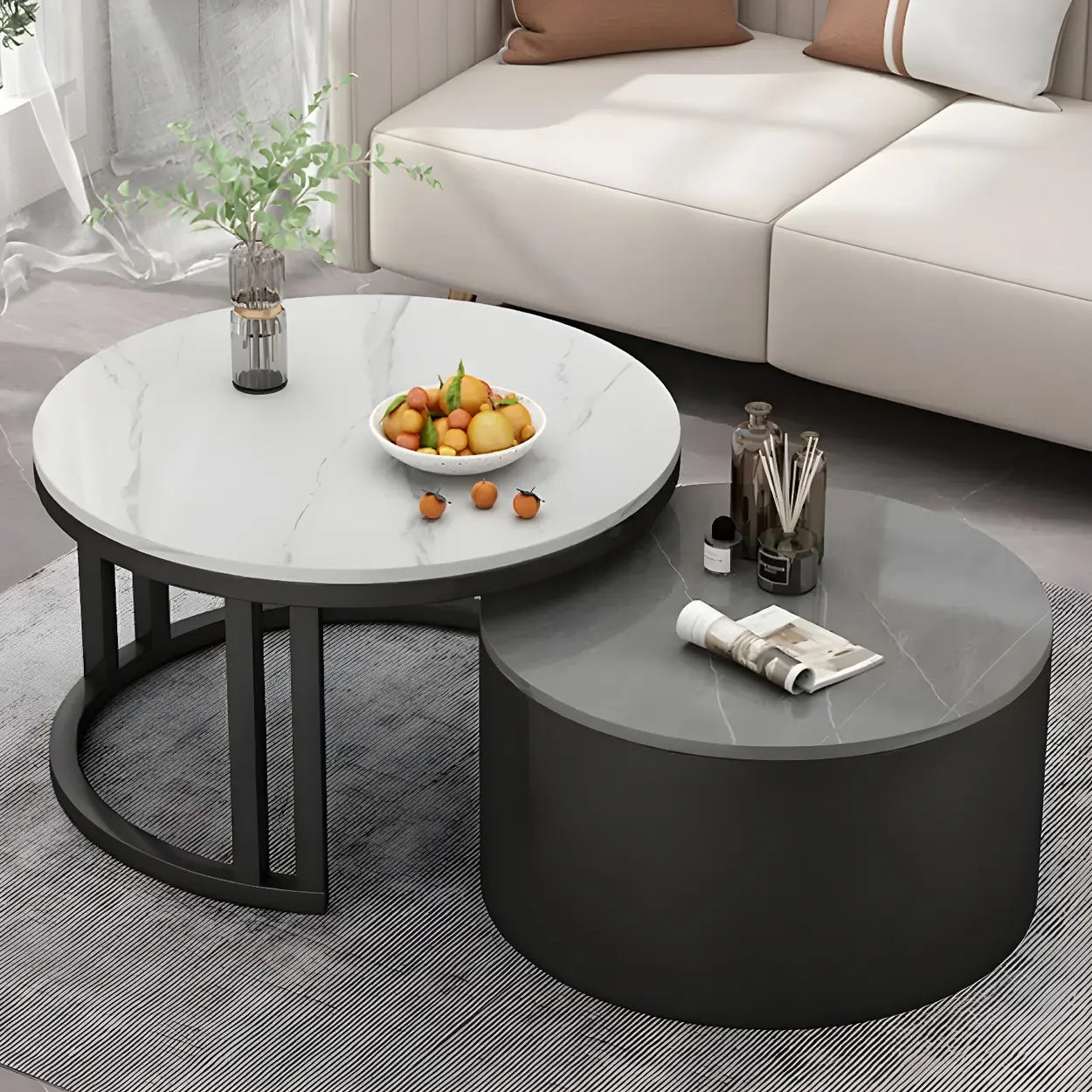 Round Storage Nesting Coffee Tables — Black / Black/ Brown