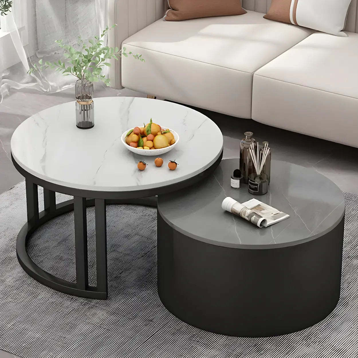 Round Storage Nesting Coffee Tables — Black / Black/ Brown