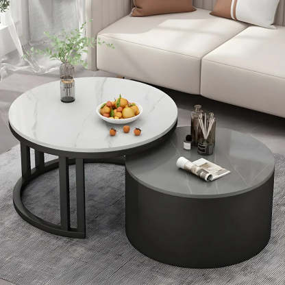 Round Storage Nesting Coffee Tables — Black / Black/ Brown
