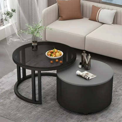 Round Storage Nesting Coffee Tables — White / Gray