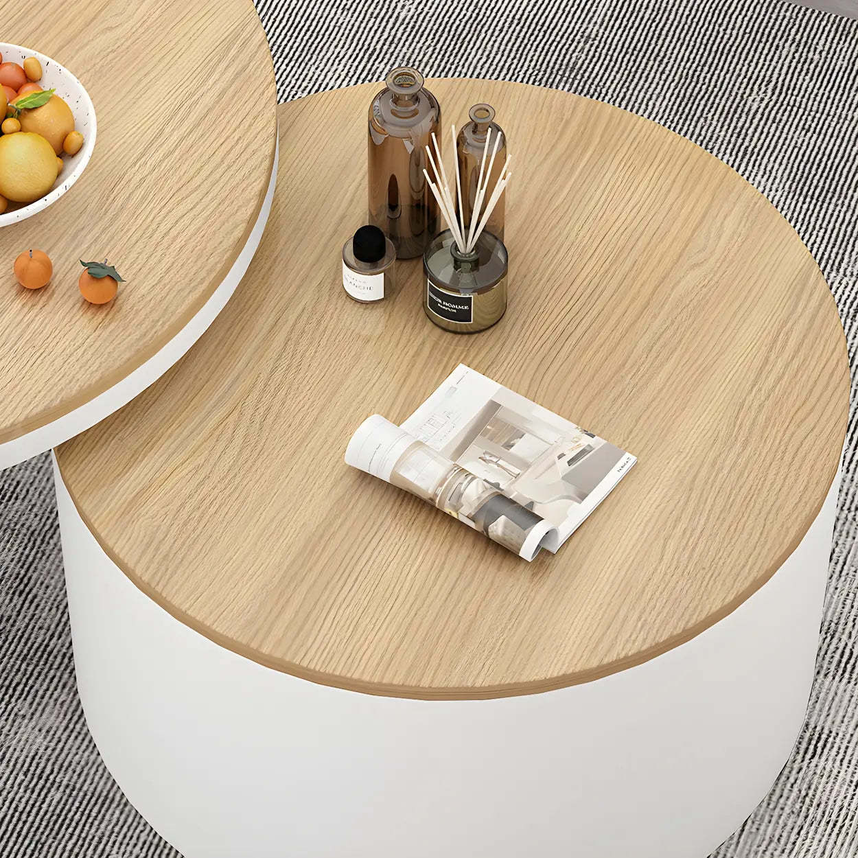Round Storage Nesting Coffee Tables — White / White