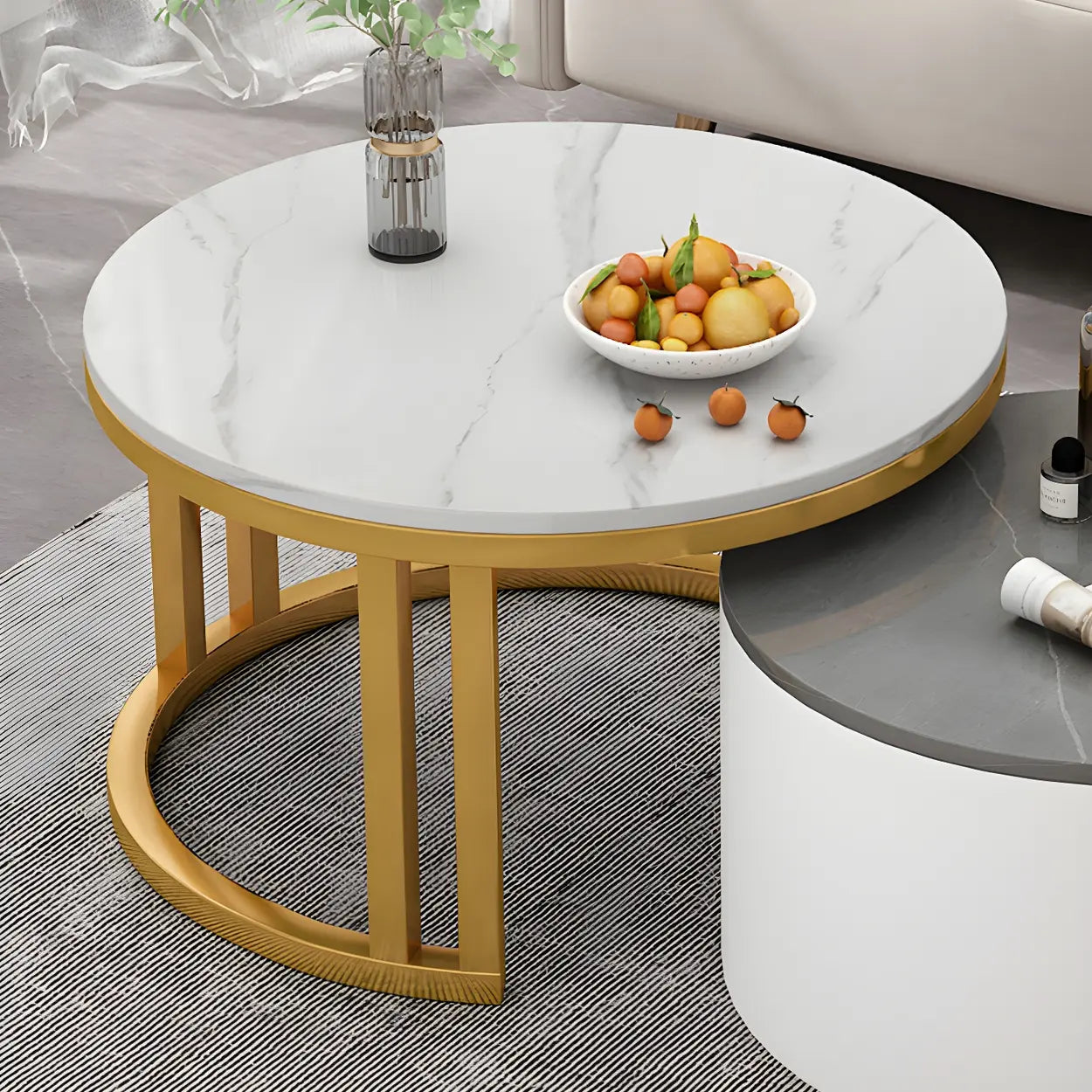 Round Storage Nesting Coffee Tables — White / Brown