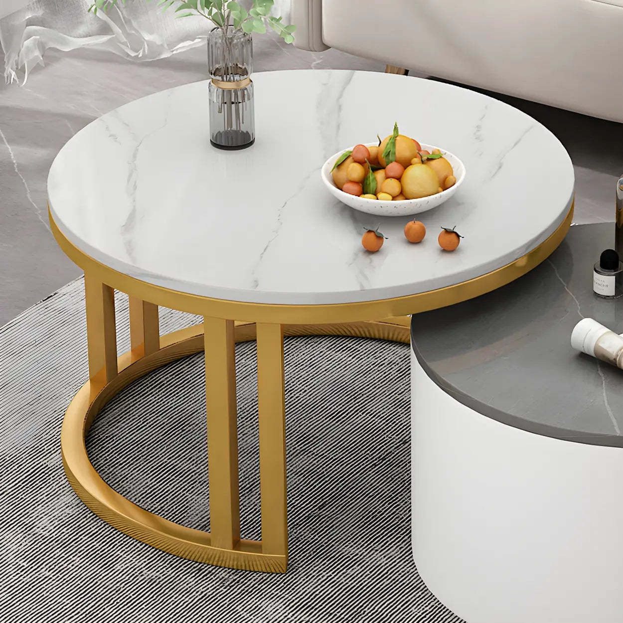 Round Storage Nesting Coffee Tables — White / Brown