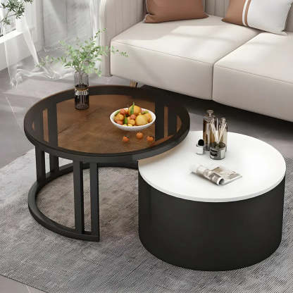 Round Storage Nesting Coffee Tables — White / Natural