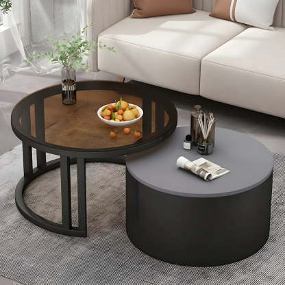 Round Storage Nesting Coffee Tables — White / Brown/  Gray