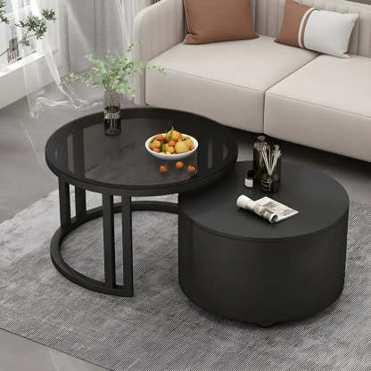 Round Storage Nesting Coffee Tables — Black / Gray