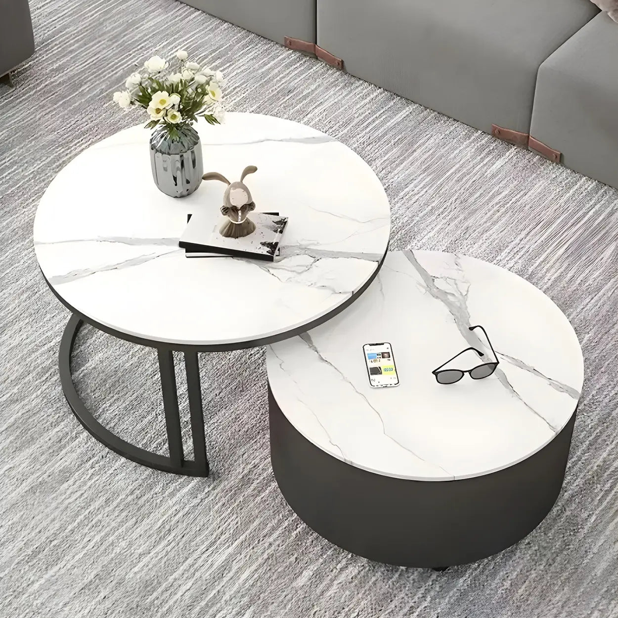 Round Storage Nesting Coffee Tables — White / Walnut