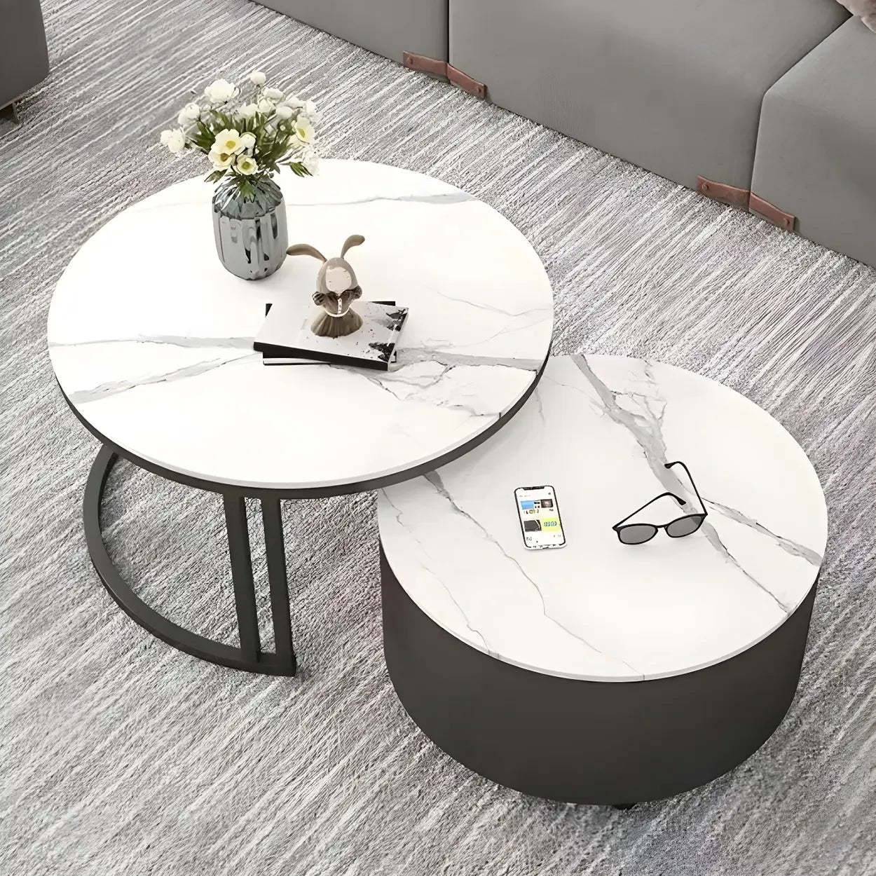 Round Storage Nesting Coffee Tables — White / Walnut