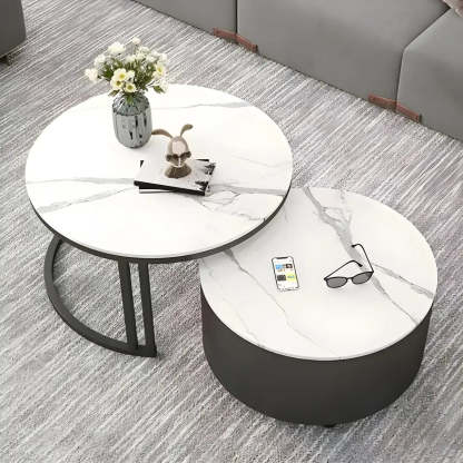 Round Storage Nesting Coffee Tables — White / Walnut