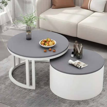 Round Storage Nesting Coffee Tables — White / Gray/ Clear