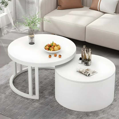 Round Storage Nesting Coffee Tables — White / White/ Clear