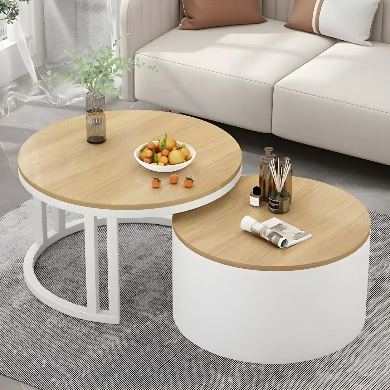 Round Storage Nesting Coffee Tables — Black/ White / White/ Brown