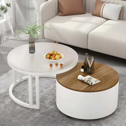 Round Storage Nesting Coffee Tables — White/ Gold / Grey/ White