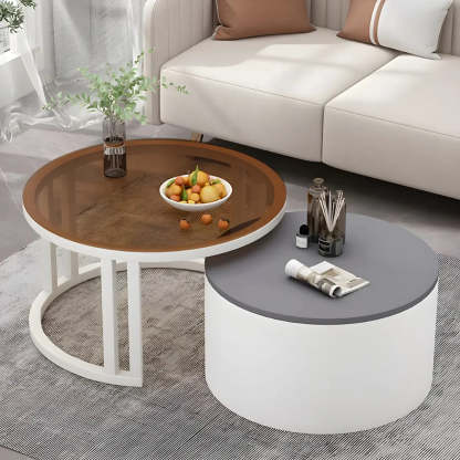 Round Storage Nesting Coffee Tables — White/ Gold / White/ Grey
