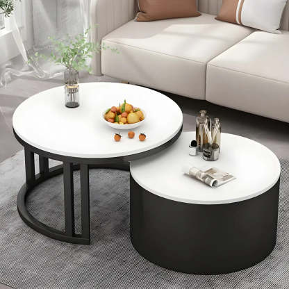 Round Storage Nesting Coffee Tables — Black / Natural