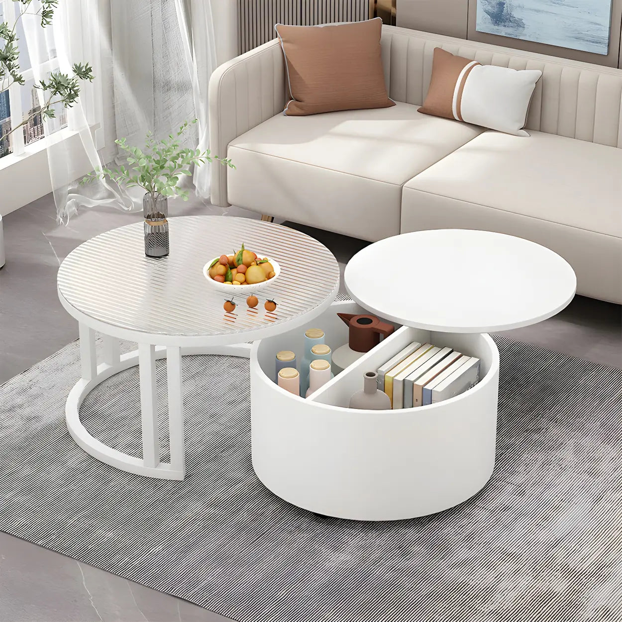 Round Storage Nesting Coffee Tables — Black / Grey/ White