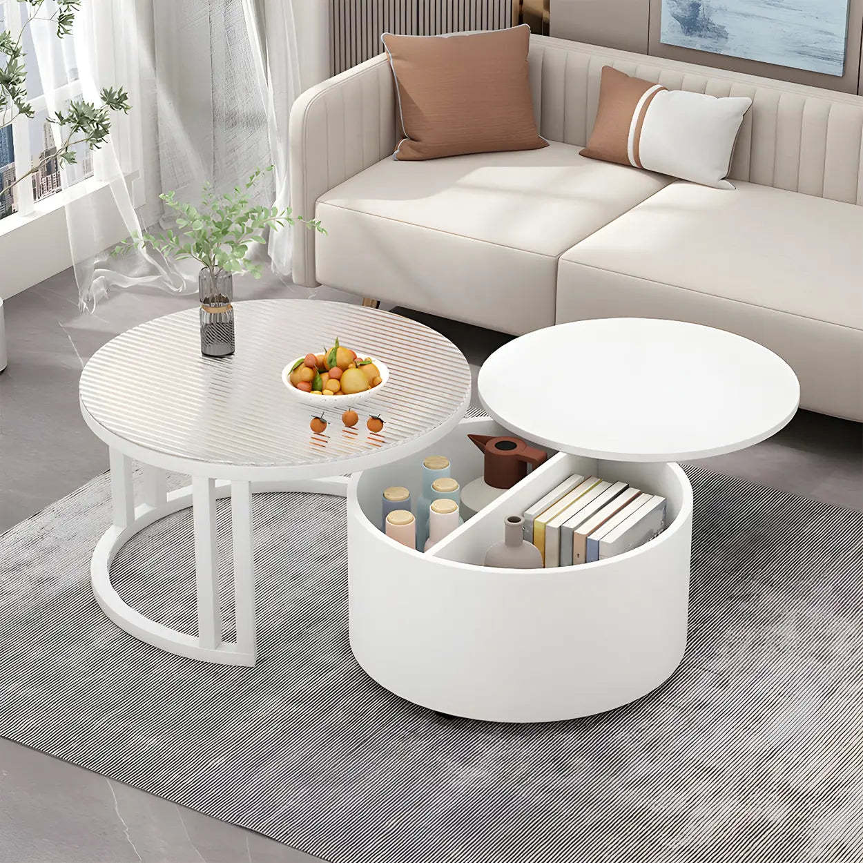 Round Storage Nesting Coffee Tables — Black / Grey/ White