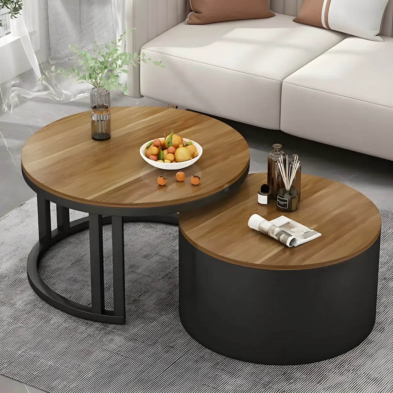 Round Storage Nesting Coffee Tables — Black / Black/ Grey