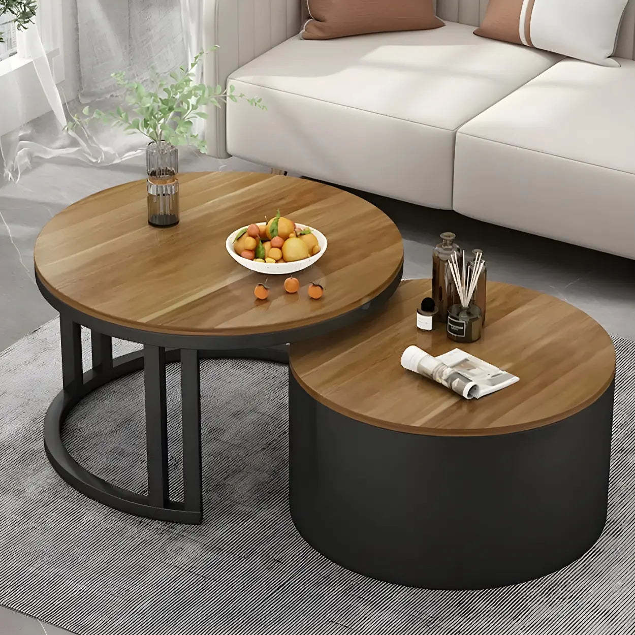 Round Storage Nesting Coffee Tables — Black / Black/ Grey