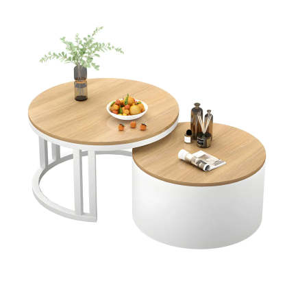 Round Storage Nesting Coffee Tables — Black / Brown-White
