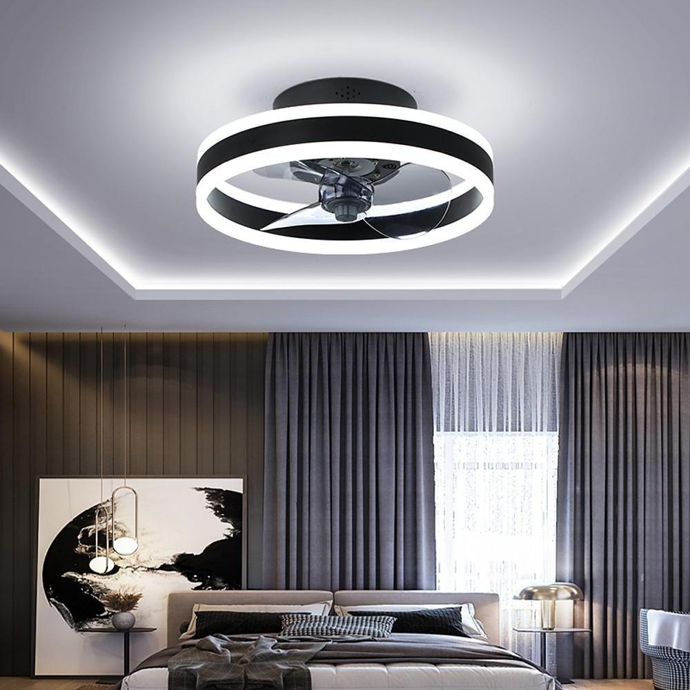 16'' Circular Dimmable Modern Ceiling Fan Light Flush Mount LED Chandelier with Fan-Lighom